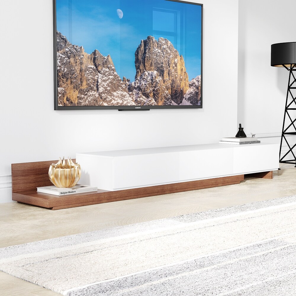 Minimalist Extendable   Retracted 3 Drawers TV Stand in Walnut   White Up to 120\