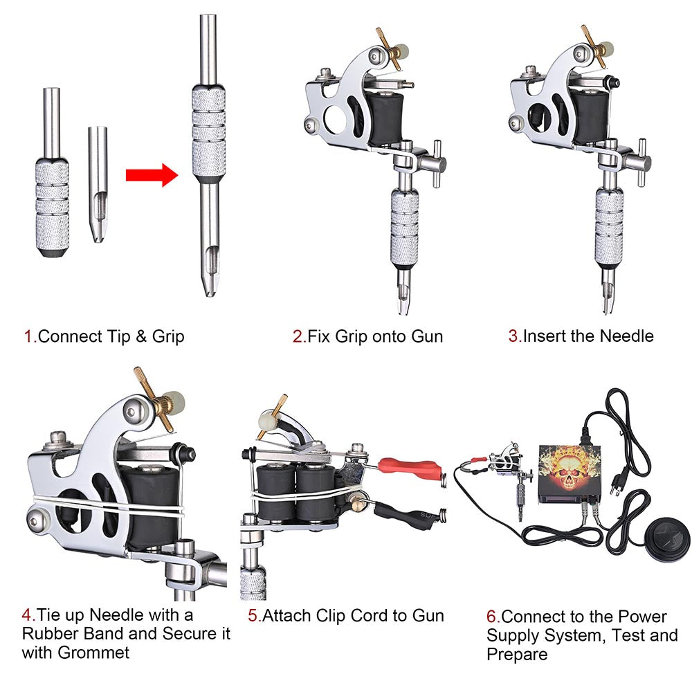 Yescom 2 Tattoo Guns Machine Kit w/ LCD Power Supply 40 Color Inks & Case