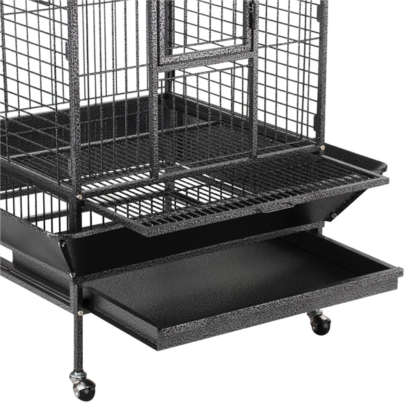 Extra Large Bird Cage with Rolling Stand， 3 Feeding Bowls and 2 Perches， Black