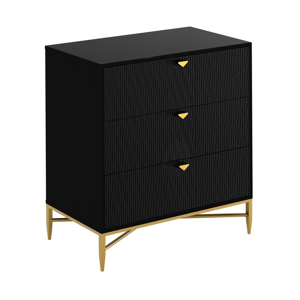 Clihome Modern Glossy Storage Dresser Chest with 3 Drawers