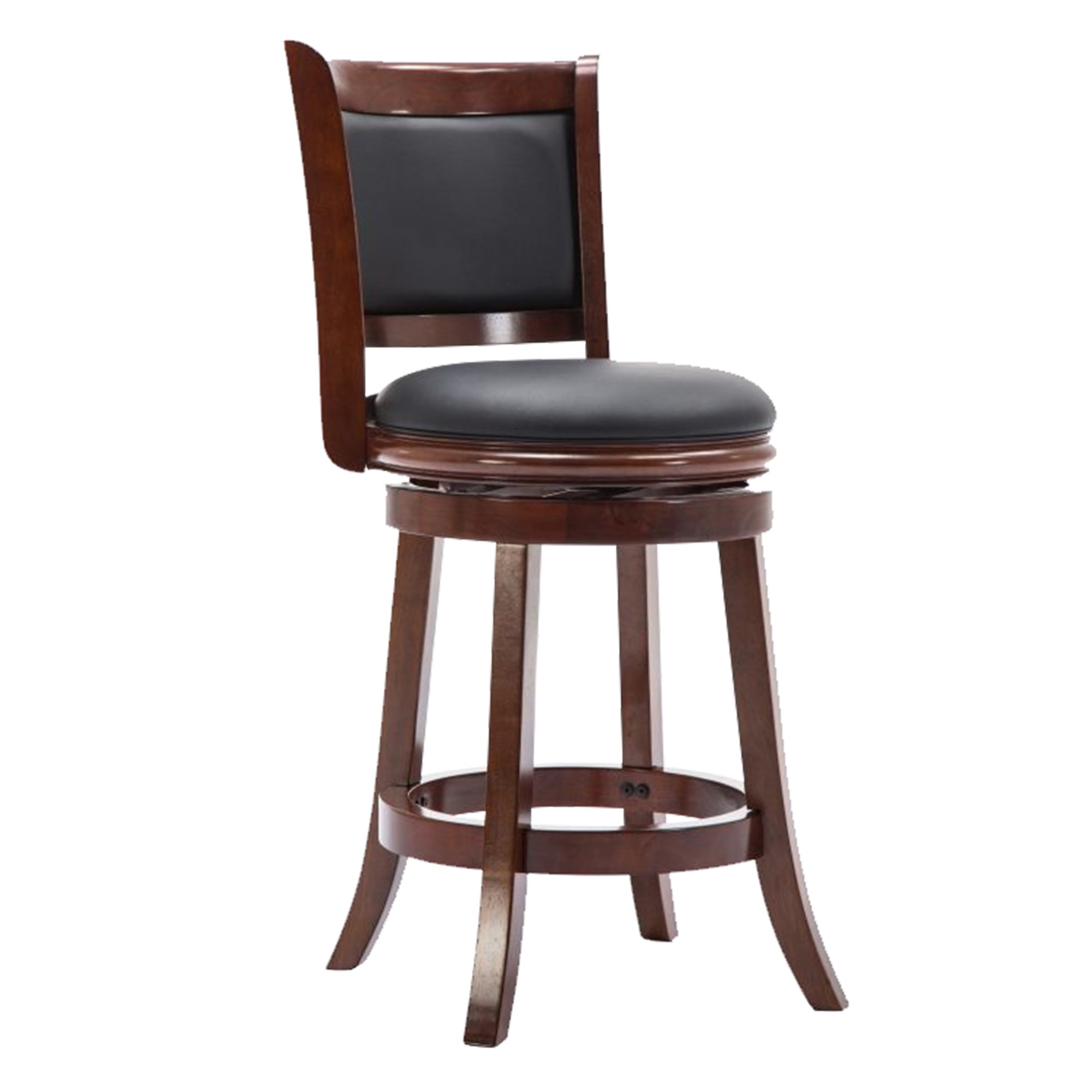 Round Wooden Swivel Counter Stool with Padded Seat and Back， Cherry Brown - 37.5 H x 18 W x 19.5 L Inches