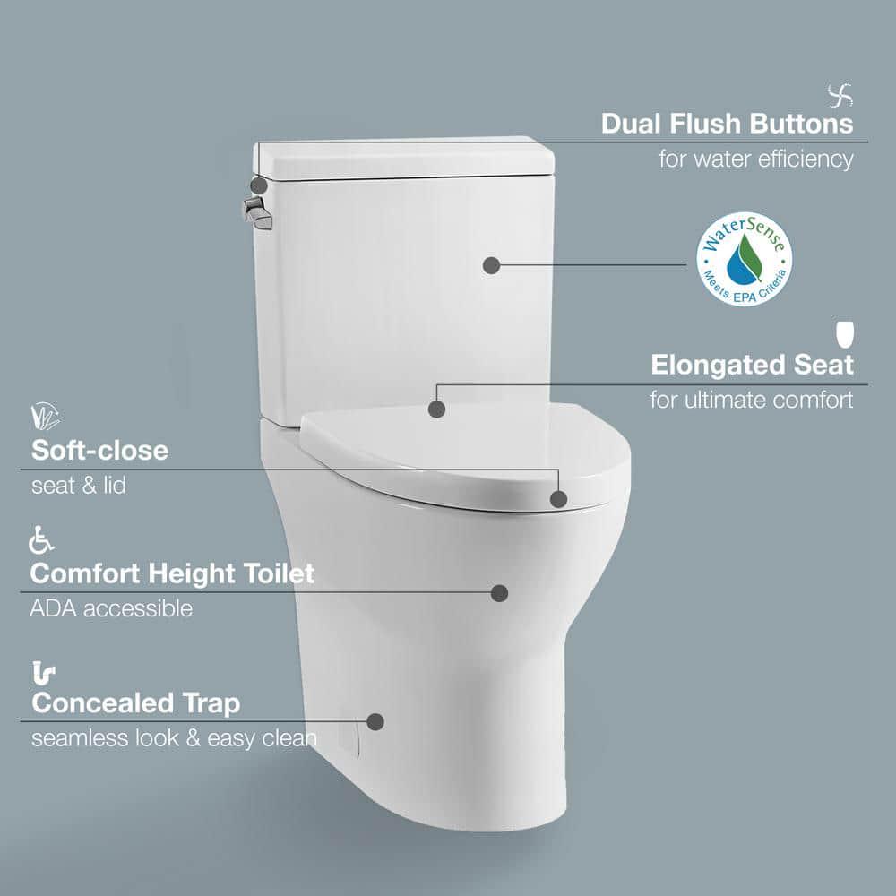 Glacier Bay Caspian 2Piece 1116 GPF Dual Flush Elongated Toilet in White Seat Included