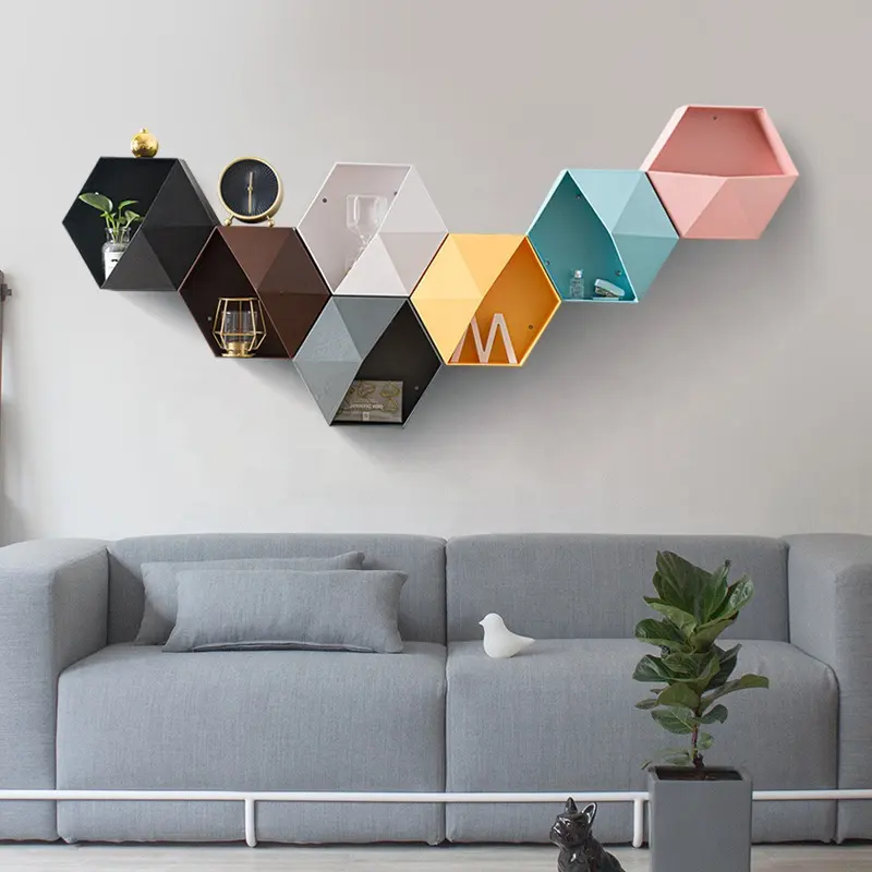 New  Ideas Plastic Hexagonal Hanging Shelf Modern Custom Colour Decore Sundry Storage Holders Crafts Flower Pots