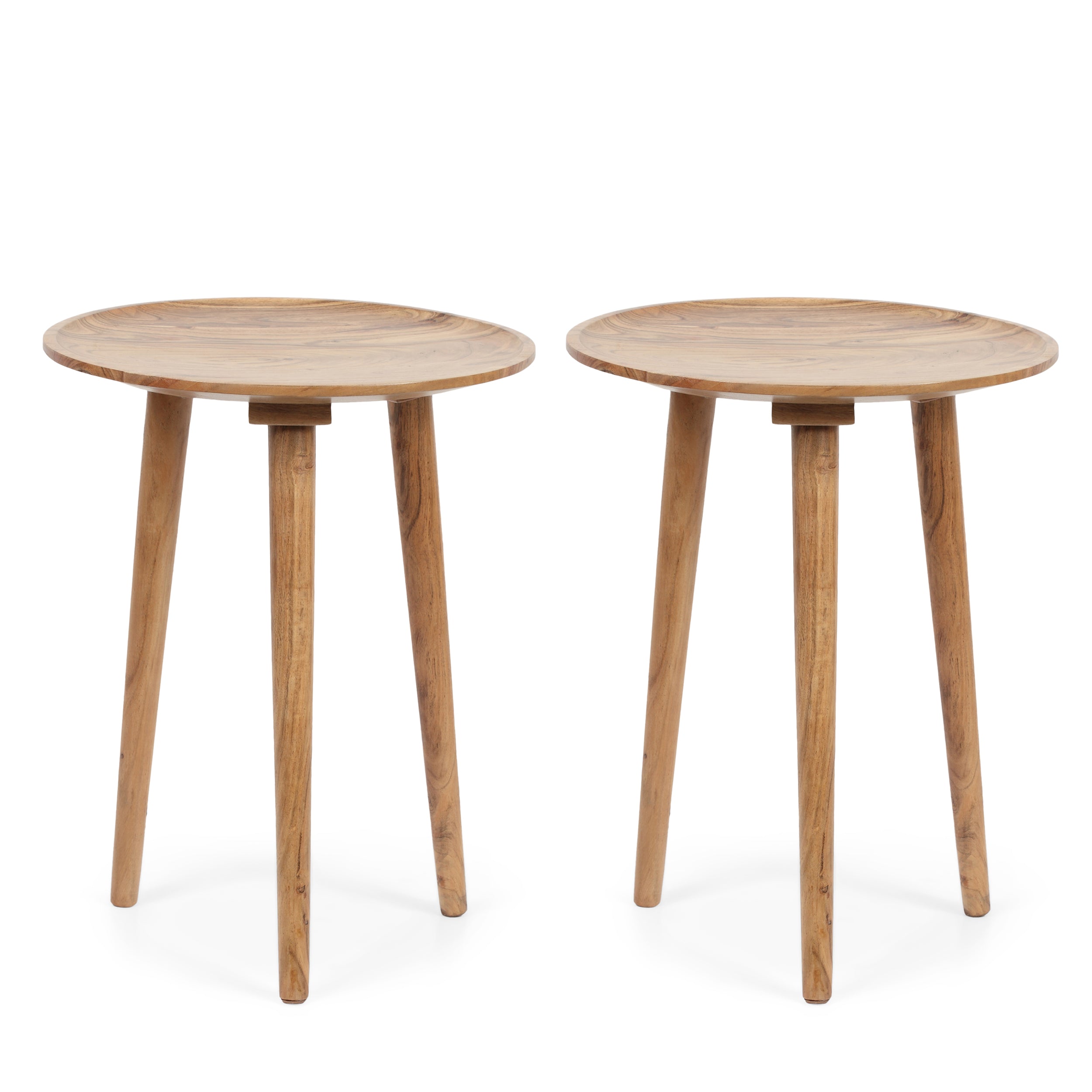 Millen Handcrafted Mid-Century Modern Acacia Wood Side Table, Set of 2