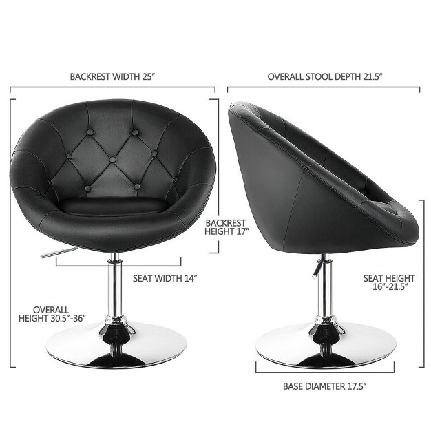 Costway Set Of 2 Swivel Bar Stools Height Adjustable Round Tufted Back Bar Chairs Black