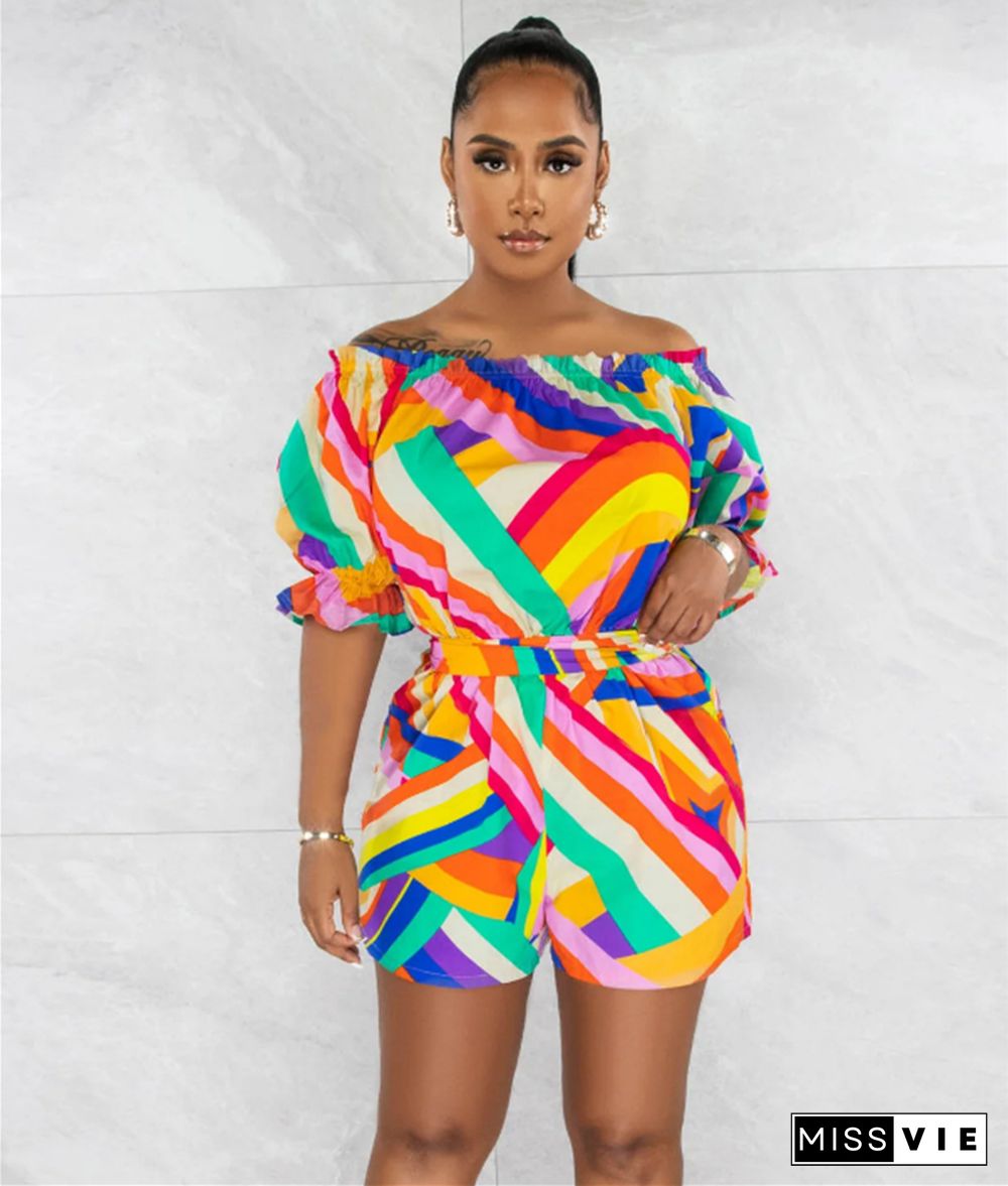 Geometric Printing Slash Neck Loose Romper