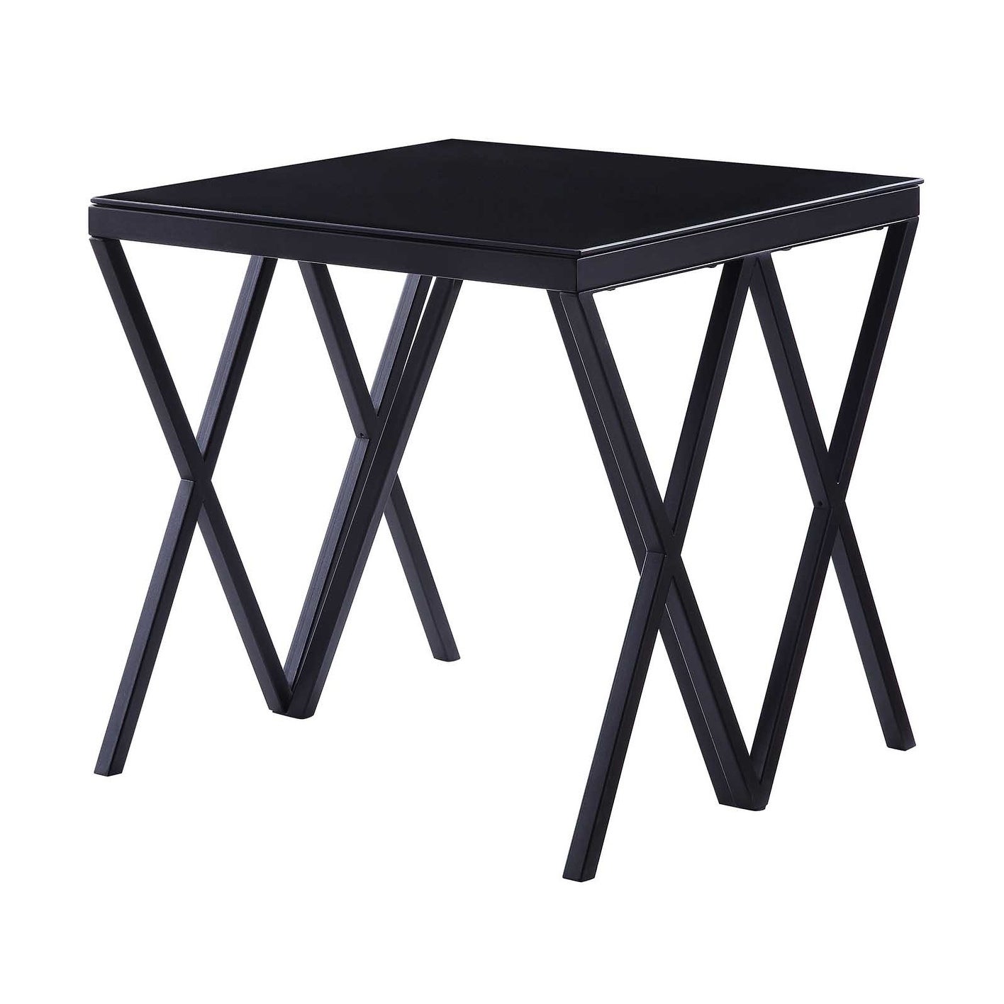 Contemporary Style Metal End Table with Geometric Base， Black