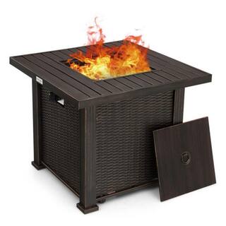 Alpulon 30 in. Outdoor Square Propane Gas Fire Pit Table with Table Cover ZMWV300