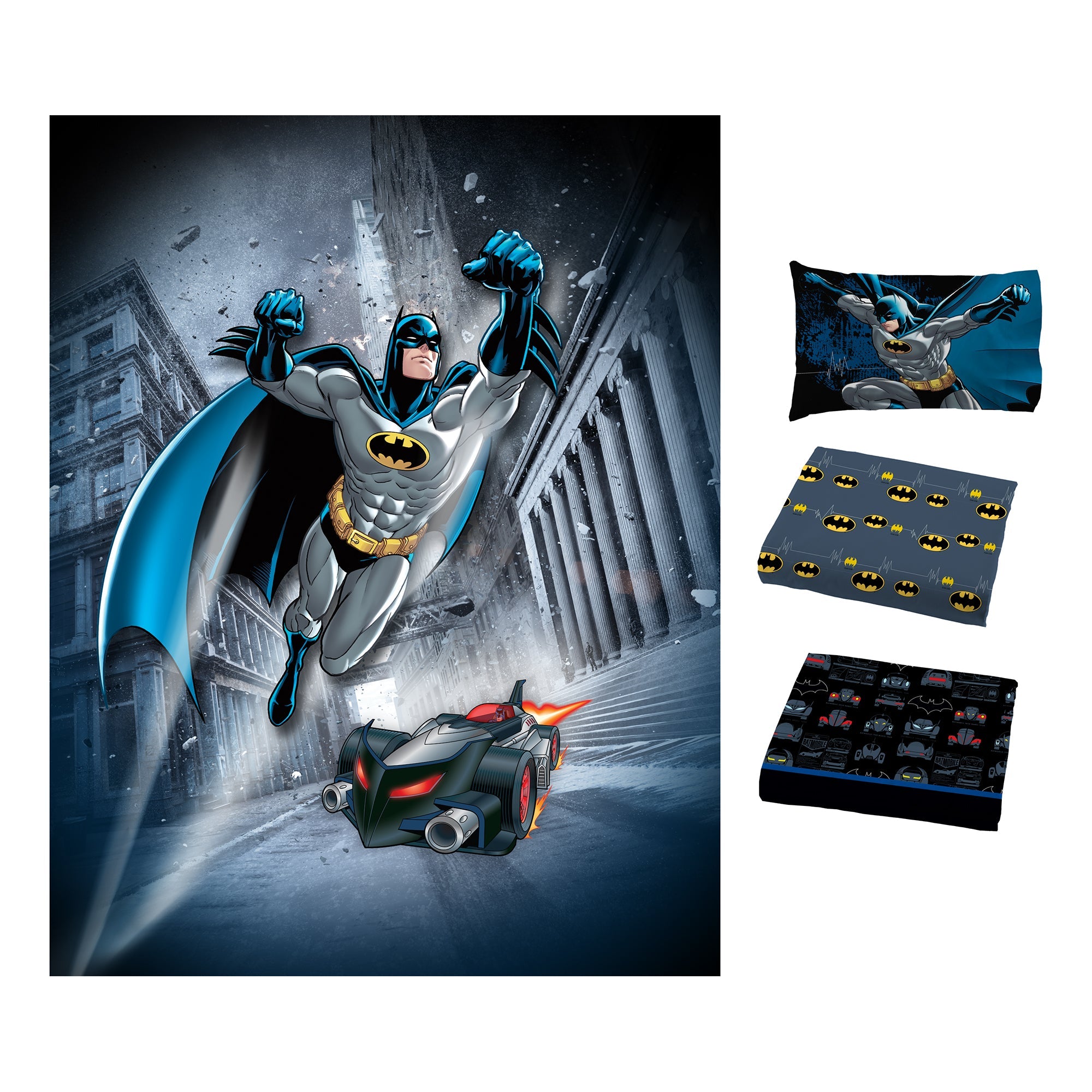 Batman Kids Twin Bed in a Bag, Comforter and Sheets, Gray, Warner Bros