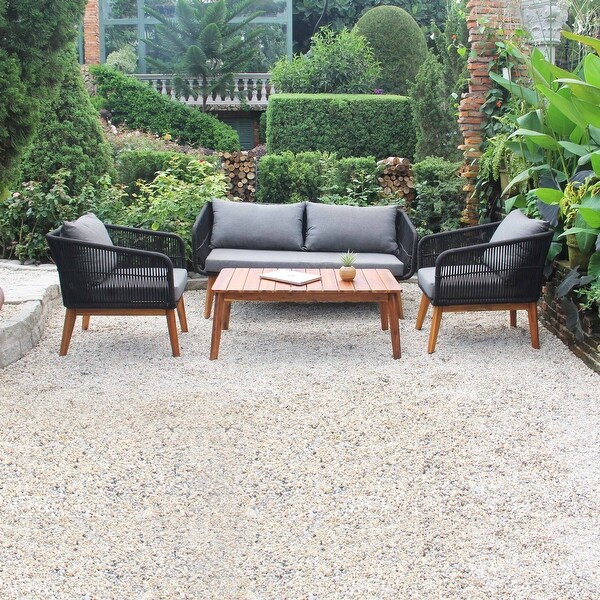 M4H Mieres 4Piece Solid Wood Outdoor Rope Conversation Set