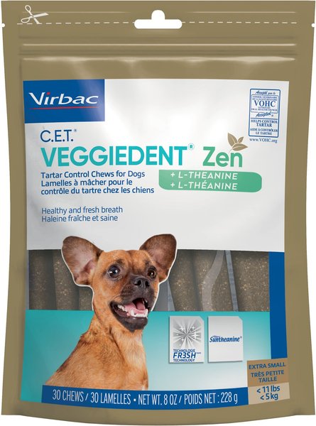 Virbac C.E.T. VeggieDent Zen Dental Chews for X-Small Dogs， under 11 lbs