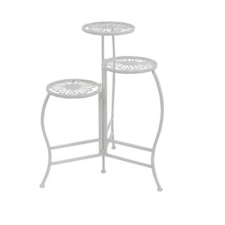 Litton Lane 24 in. White Metal Floral Indoor Outdoor 3-Tier Plantstand 45081