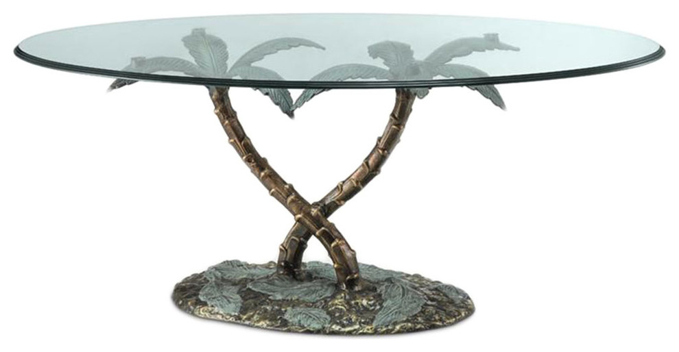 Cast Aluminum Palm Tree Glass Top Coffee Table   Tropical   Coffee Tables   by Zeckos  Houzz