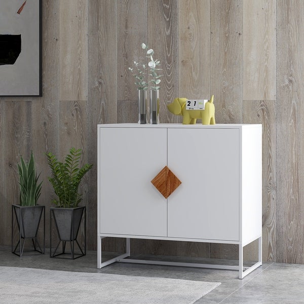 White Modern Sideboard，Kitchen Storage Cabinet with Metal Legs