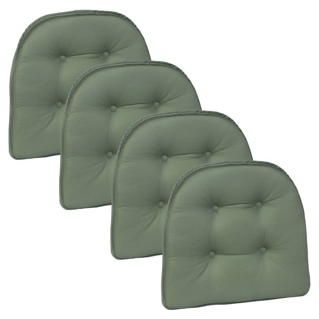 X 16 quot Non slip Twill Tufted Chair Cushions Set Of 4 Celedon Green