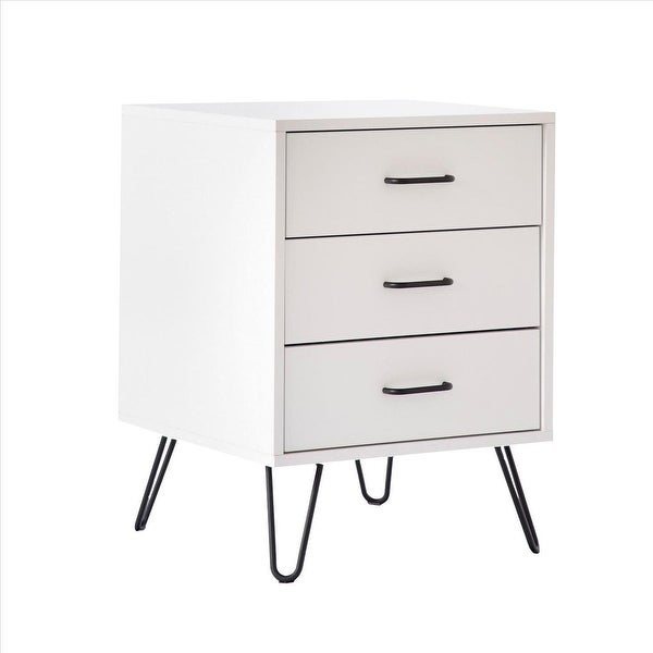 Side Table with 3 Drawers and Metal Hairpin Legs - 23.62 H x 17.56 W x 16.65 L Inches