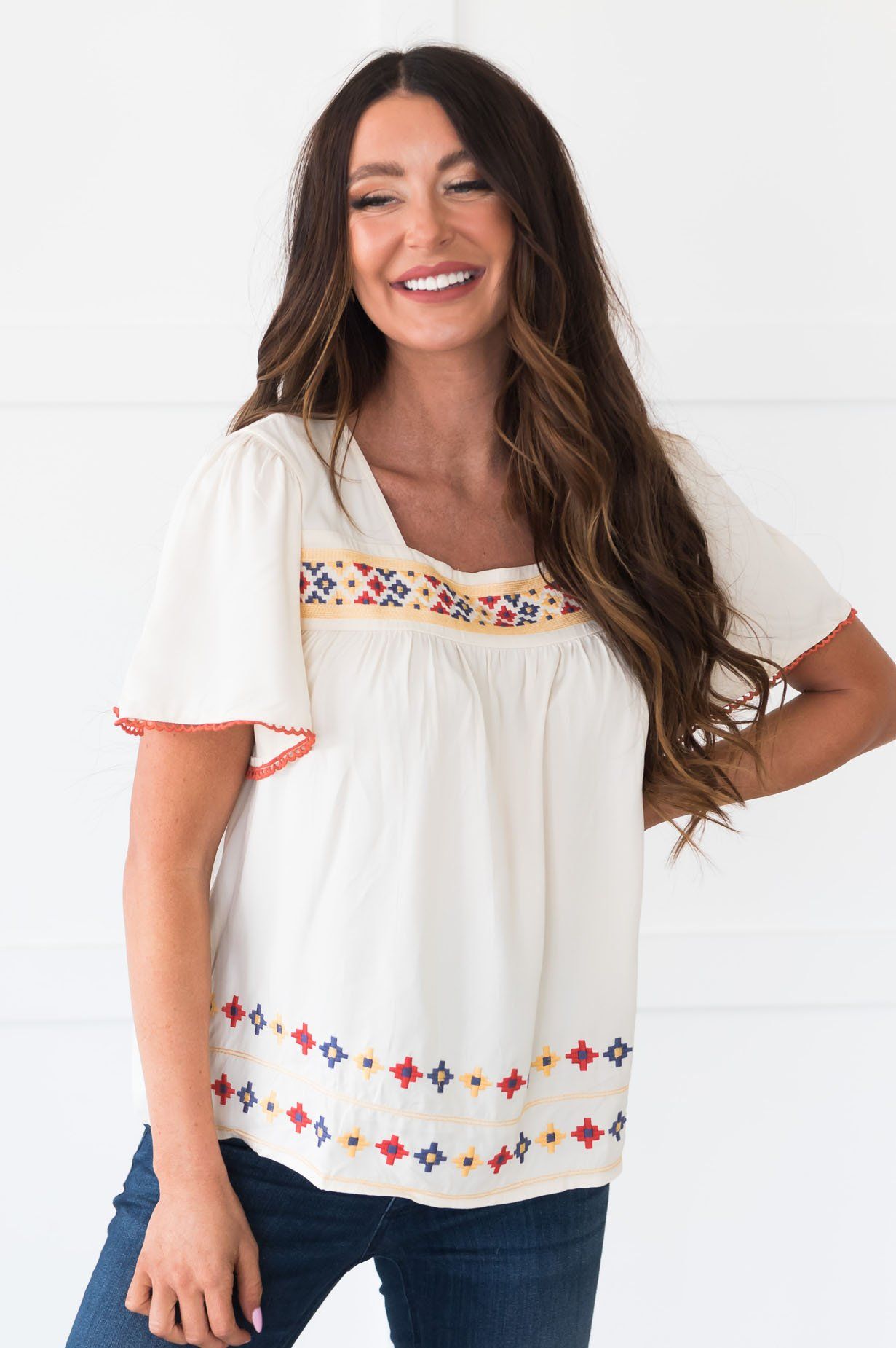 Forgetful Heart Embroidered Modest Blouse