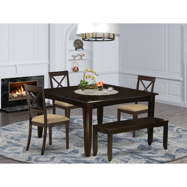 Wood Expandable Dining Set - Dining Table - Upholstered Linen Fabric Kitchen Chairs - Cappuccino Finish (Pieces Option)