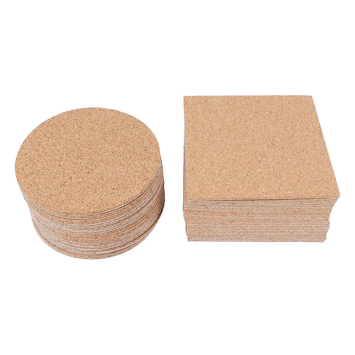 50 Pcs Diy Round And Square Cork Mats Self-adhesive Eco-friendly Insulation Coasters Cup Pads For Diy Crafts