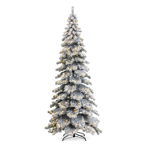 Glitzhome 7.5ft/9ft/12ft PreLit Flocked Layered Spruce Artificial Christmas Trees