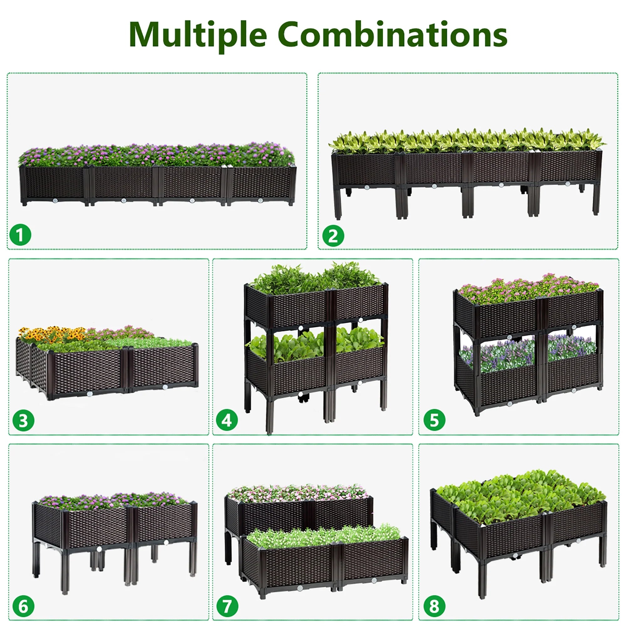 Set of 4 Raised Garden Bed Elevated Flower Vegetable Herb Grow Planter Box Brown