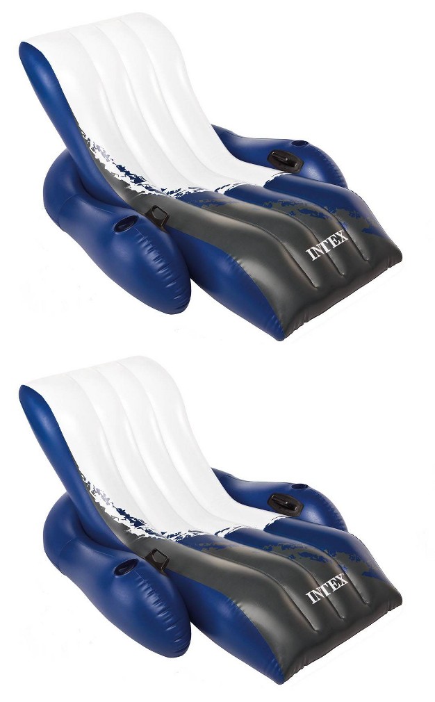 Intex Inflatable Floating Comfortable Recliner Lounges With Cup Holders 2 Pack