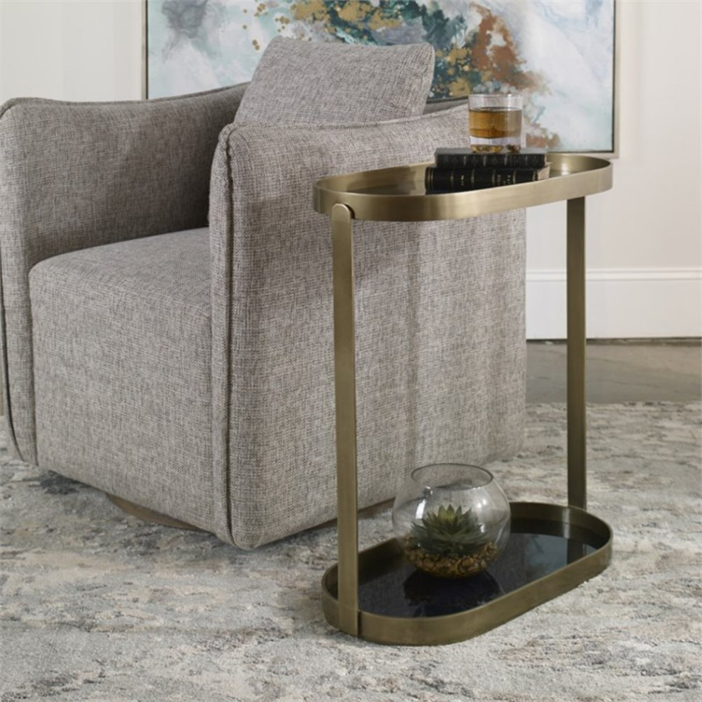 Home Square Metal and Glass Side Table in Antique Gold   Set of 2   Contemporary   Side Tables And End Tables   by Homesquare  Houzz