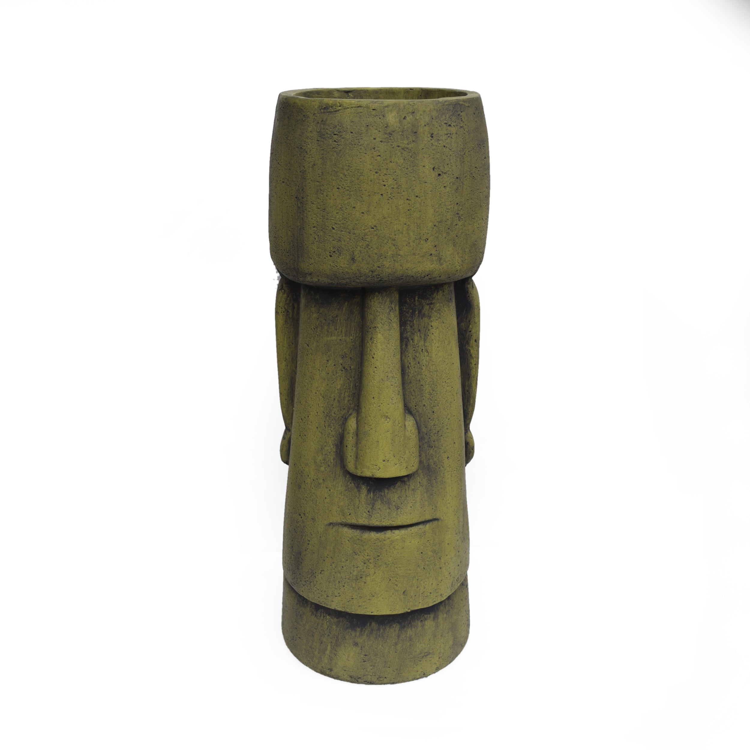 Major Outdoor Easter Island Tiki Urn, Antique Green Finish