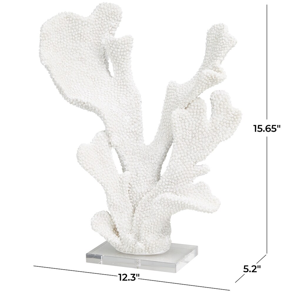 White Polystone Tall Textured Coral Sculpture with Clear Acrylic Base