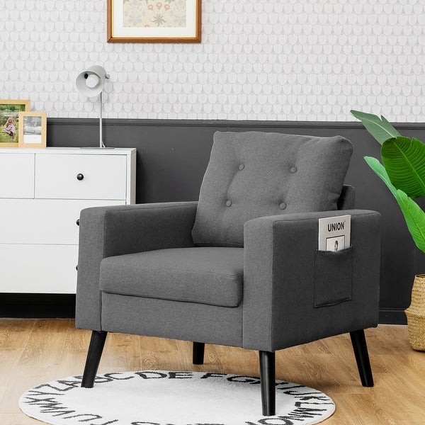 Modern Accent Armchair Upholstered Single Sofa Chair w/ 2-Side Pockets - See Details