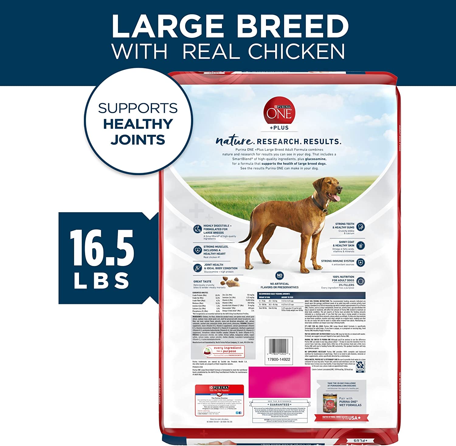 Purina ONE Natural Large Breed Adult Dry Dog Food， +Plus Formula - 16.5 lb. Bag