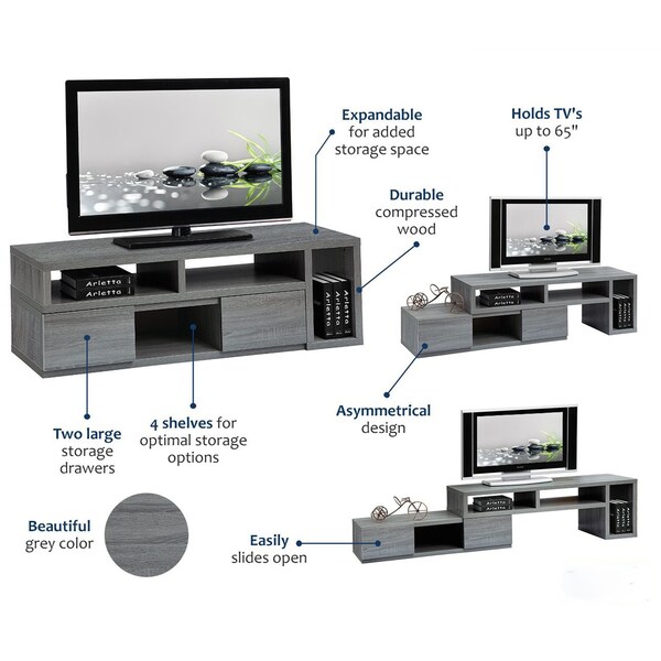 Urban Designs Adjustable TV Stand Console for TV up to 65 - 83 inches