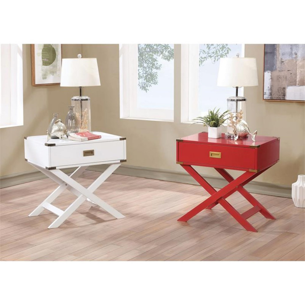 Bowery Hill Contemporary Wood X Shape Legs End Table in White   Transitional   Side Tables And End Tables   by Homesquare  Houzz