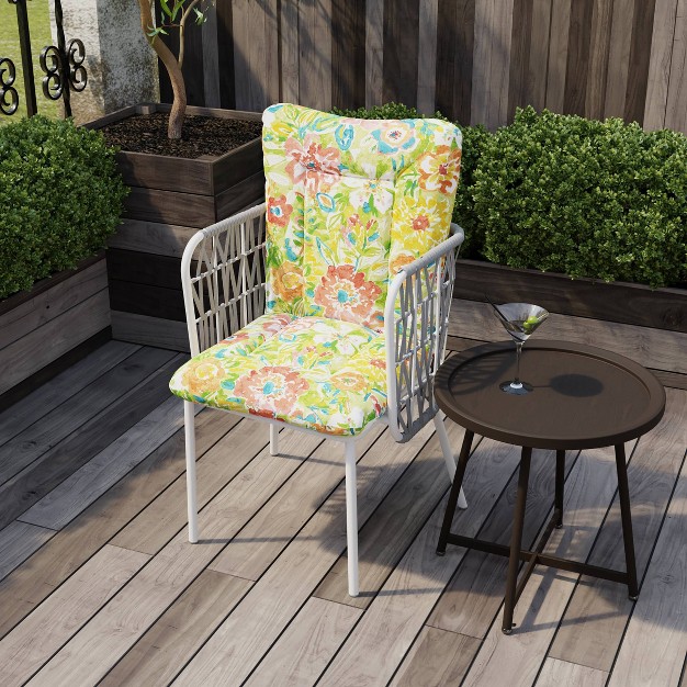 Outdoor Knife Edge Euro Style Dining Chair Cushion Green Botanical Jordan Manufacturing