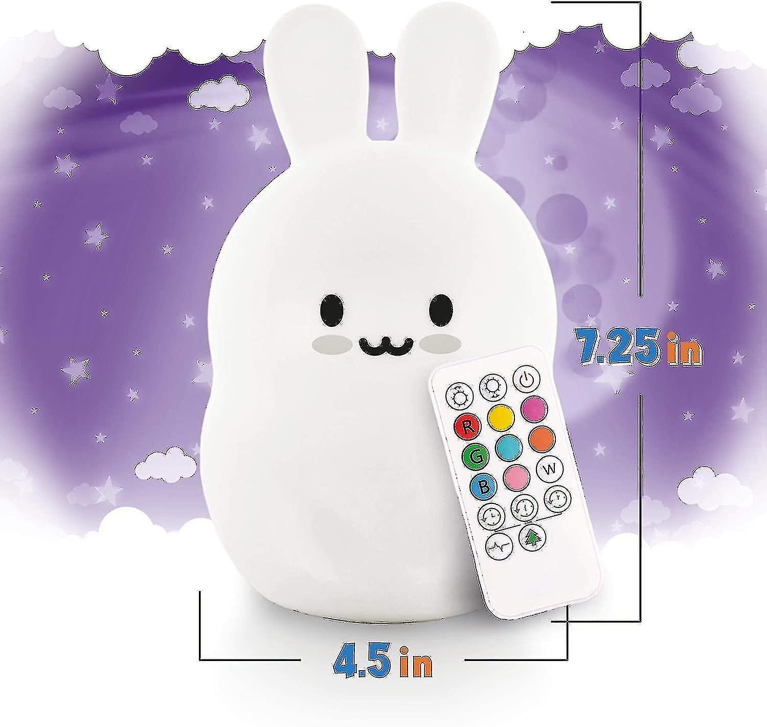 Bunny Kids Night Light， Huggable Nursery Light For Baby And Toddler， Silicone Led Lamp， Remote Operated， Decor， Usb Rechargeable Battery， 9 Colors