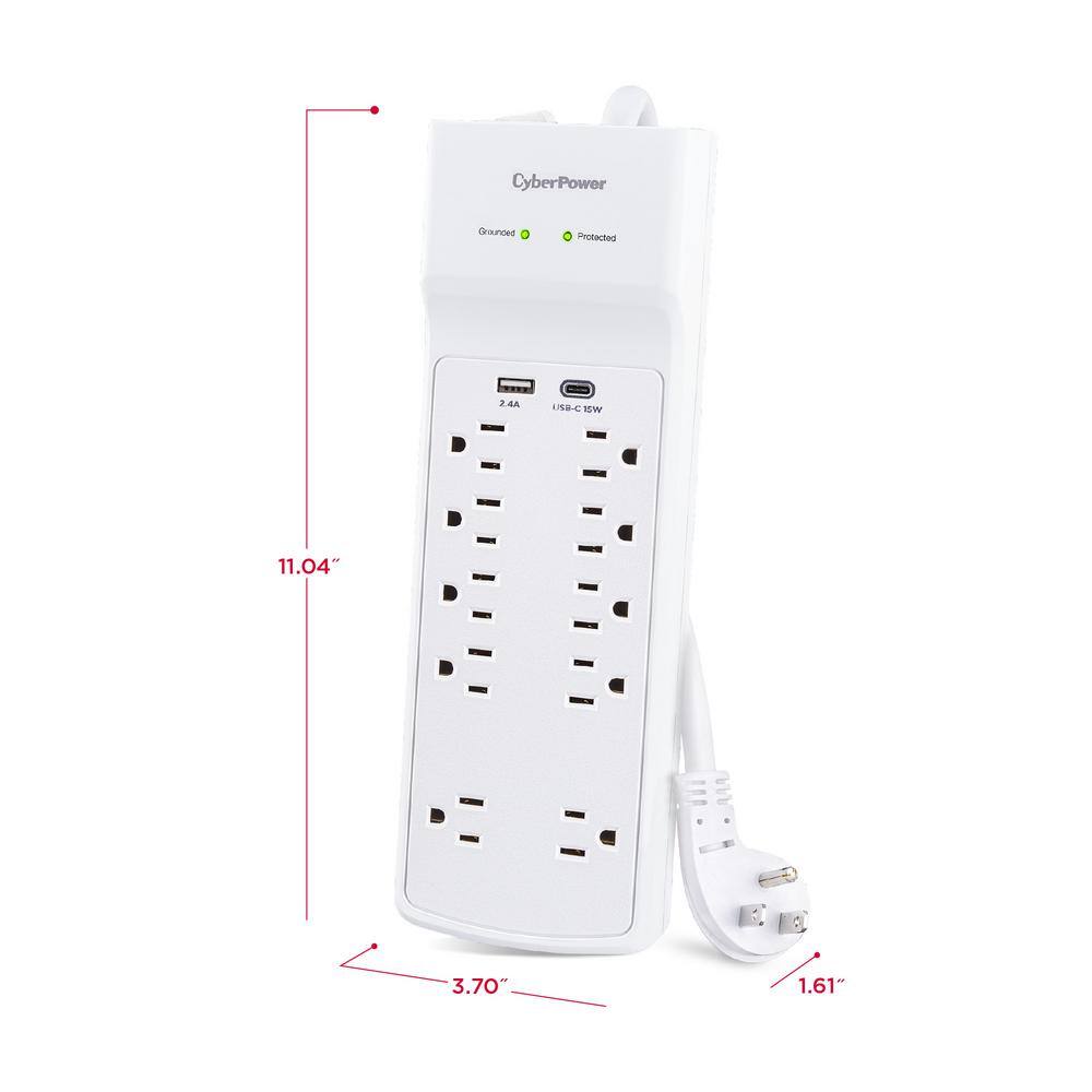 CyberPower 10-Outlet Surge Protector with USB and 4 ft. cord White P1004UC