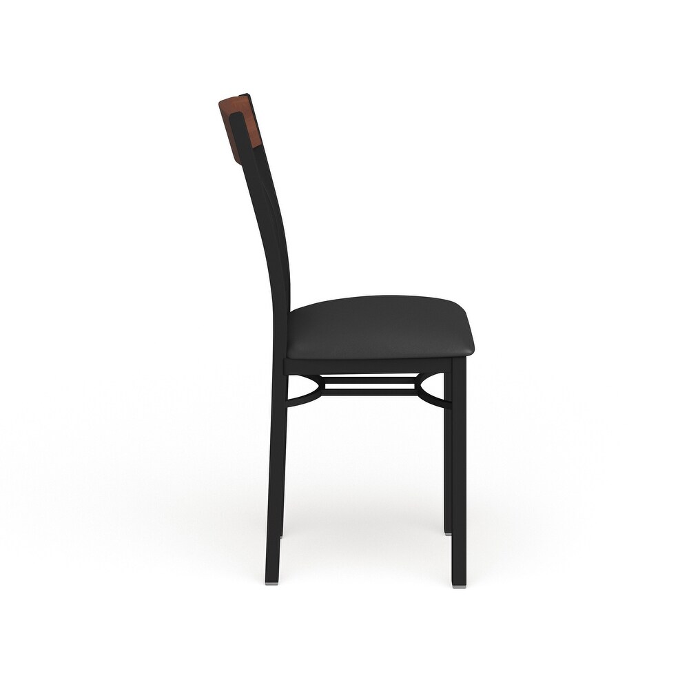 Vertical Back Metal and Wood Restaurant Chair with Vinyl Seat   17\