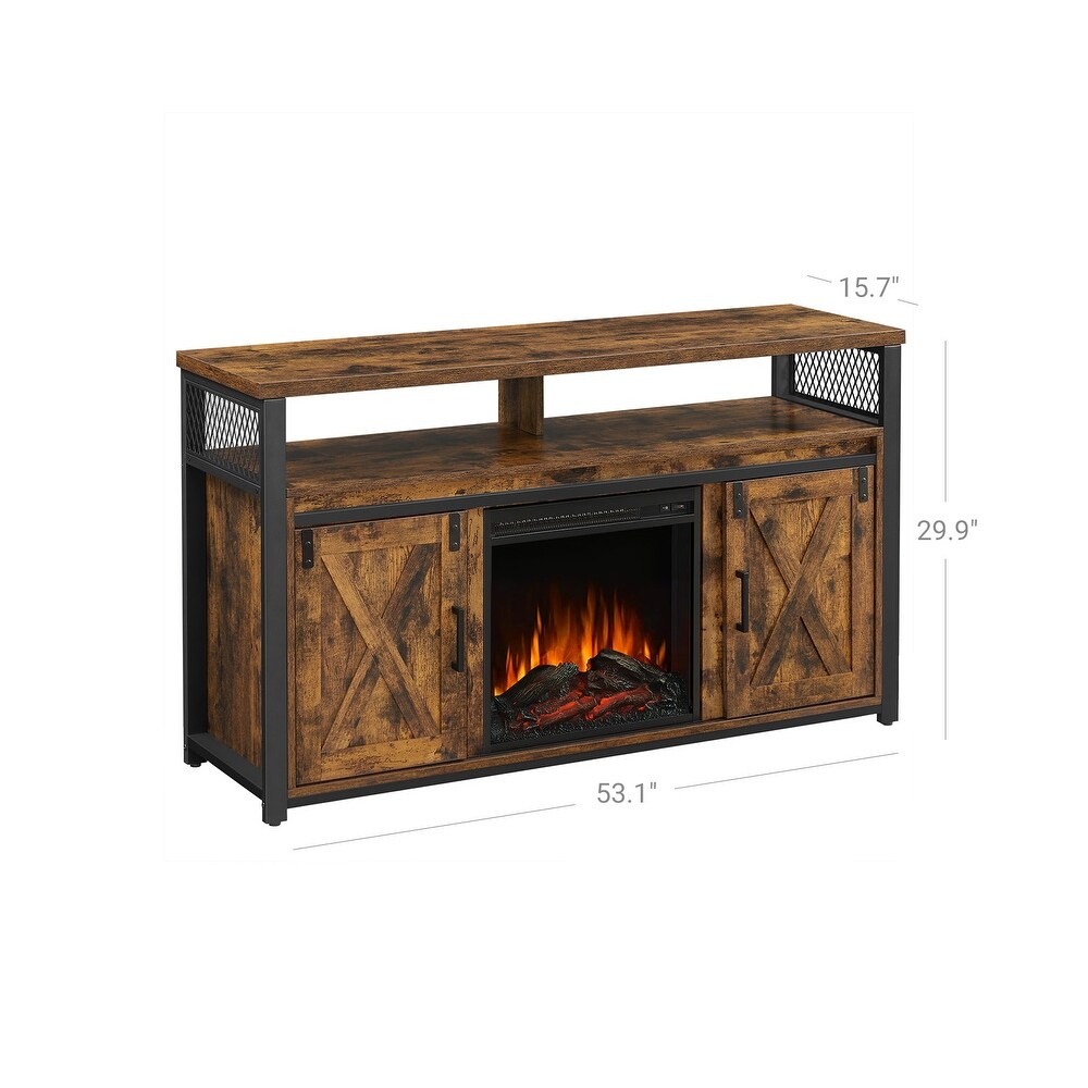 TV Cabinet with Fireplace  TV Stand for TVs up to 60 Inches   Rustic Brown and Black   53.1\