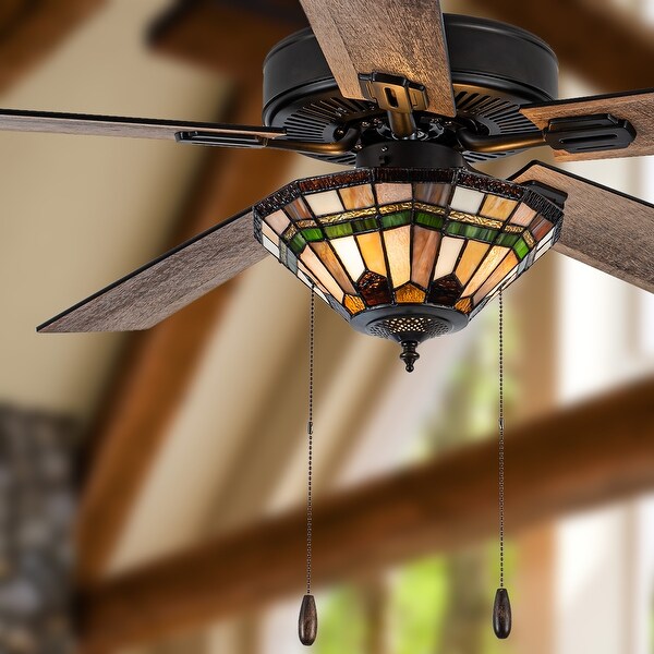 Shelby River of Goods Oil-Rubbed Bronze and Stained Glass 52-Inch 3-Light Ceiling Fan - 52