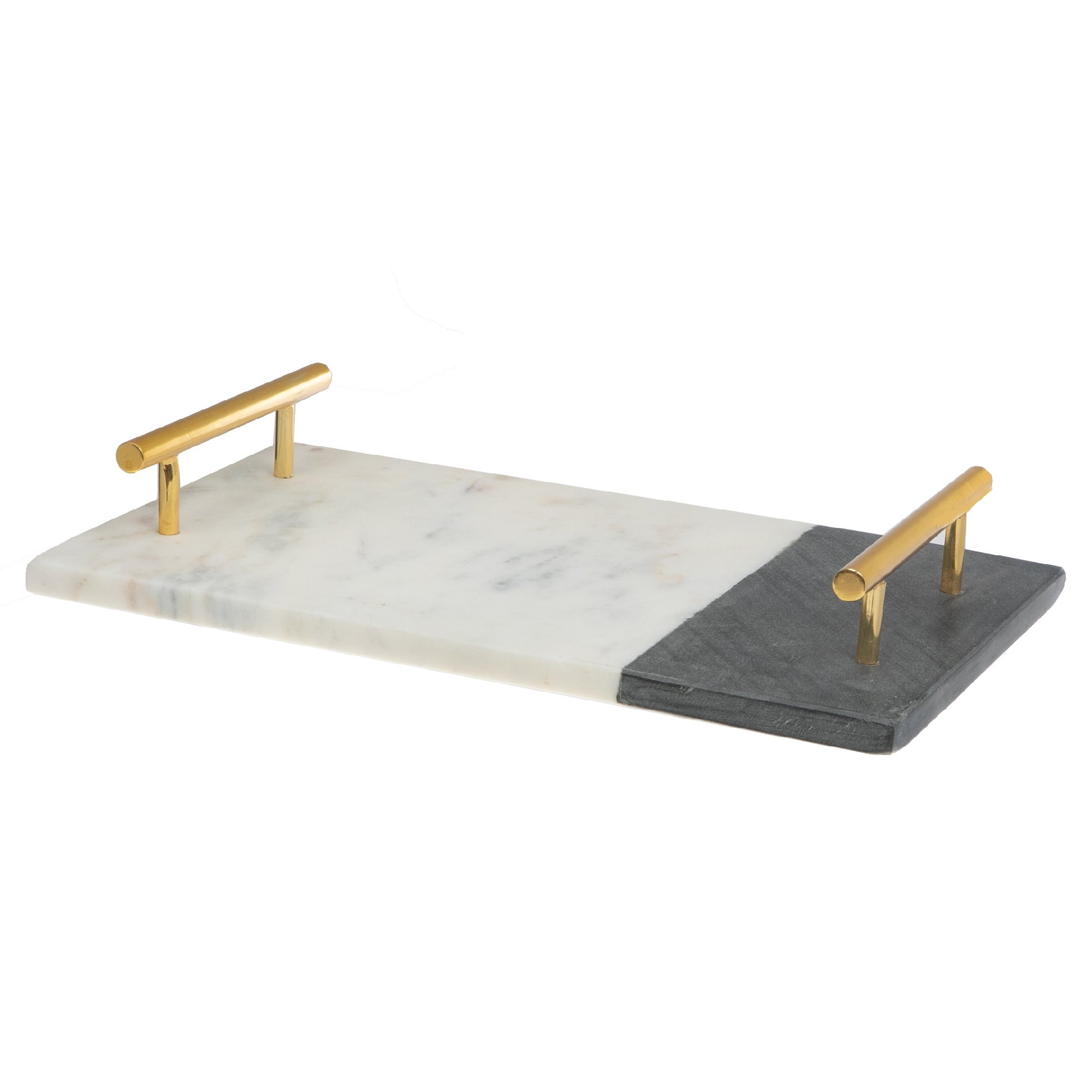 White And Black Marble Serving Tray With Handles