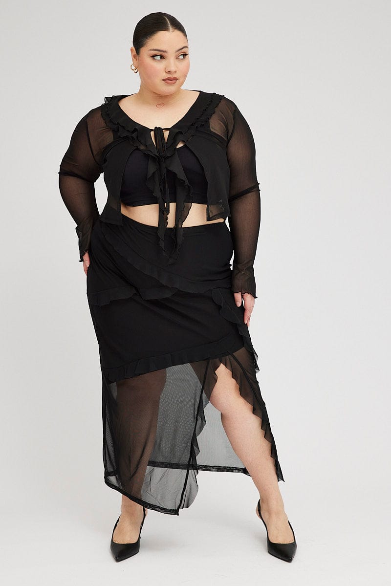 Black Bolero Frill Mesh Tie Front