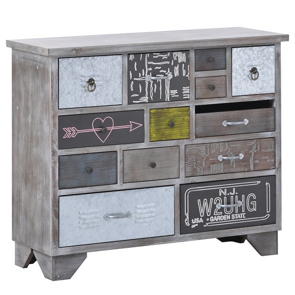 Modern Wooden Storage Cabinet with 13 Drawers and Colorful Pattern