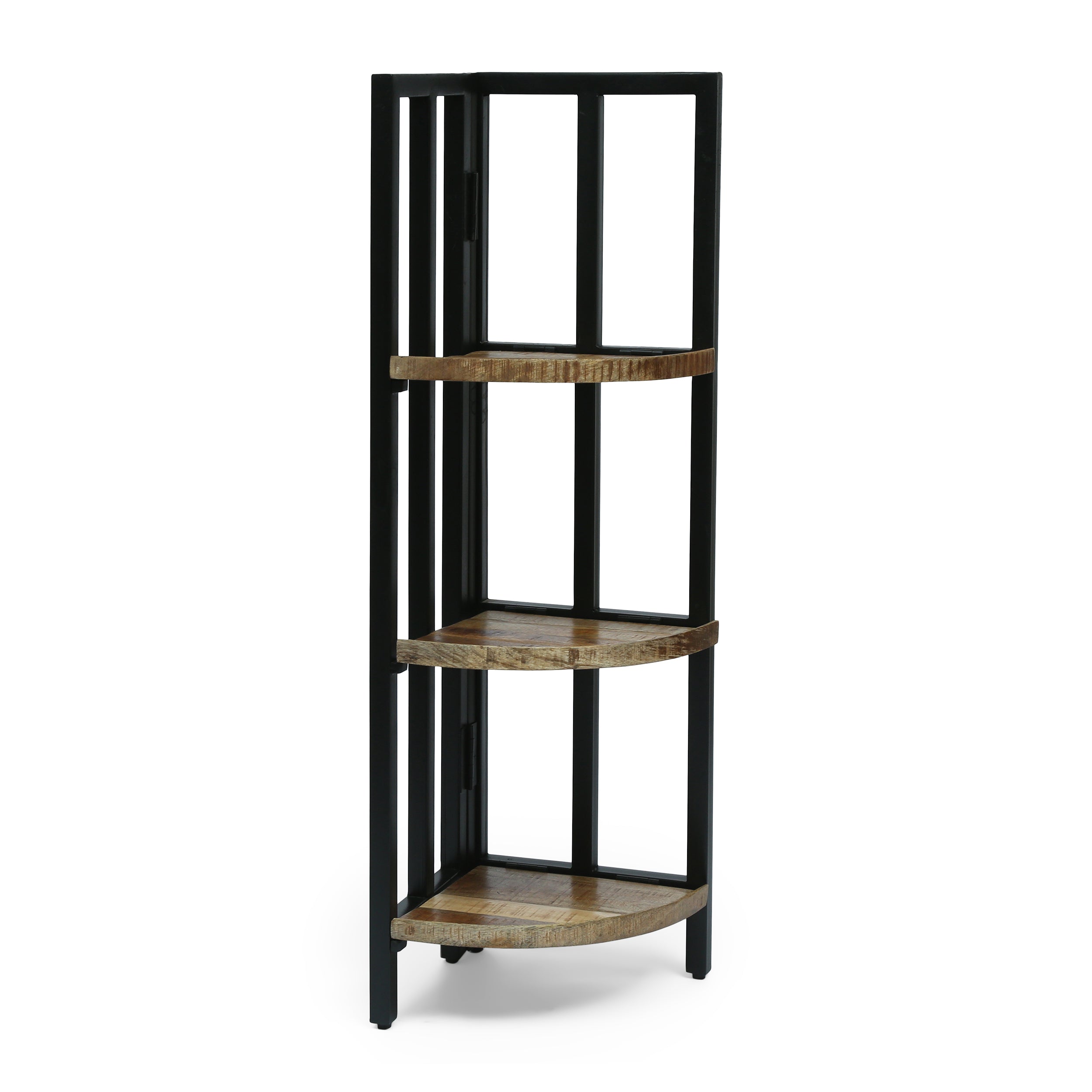 Opheim Modern Industrial Handcrafted Mango Wood 3 Shelf Corner Bookcase, Natural and Black