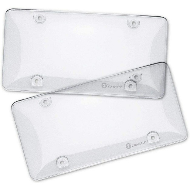 Zone Tech Clear License Plate Cover Frame Bubble Shields 2 Pack fits Standard Plates Protects Front And Back License Plates