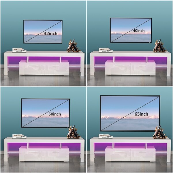 White morden TV Stand with LED Lights，high glossy front TV Cabinet， Can Be Assembled in Lounge Room