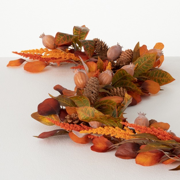 4 x27 l Sullivans Mixed Fall Leaf And Wheat Garland Orange