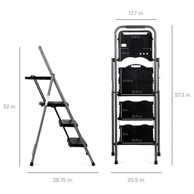 Best Choice Products 3 step Portable Folding Anti slip Steel Ladder W Hand Grip Utility Tray 330lb Capacity