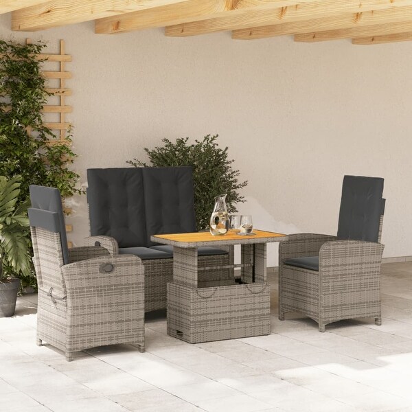 vidaXL Patio Dining Set with Cushions Outdoor Seating Gray Poly Rattan