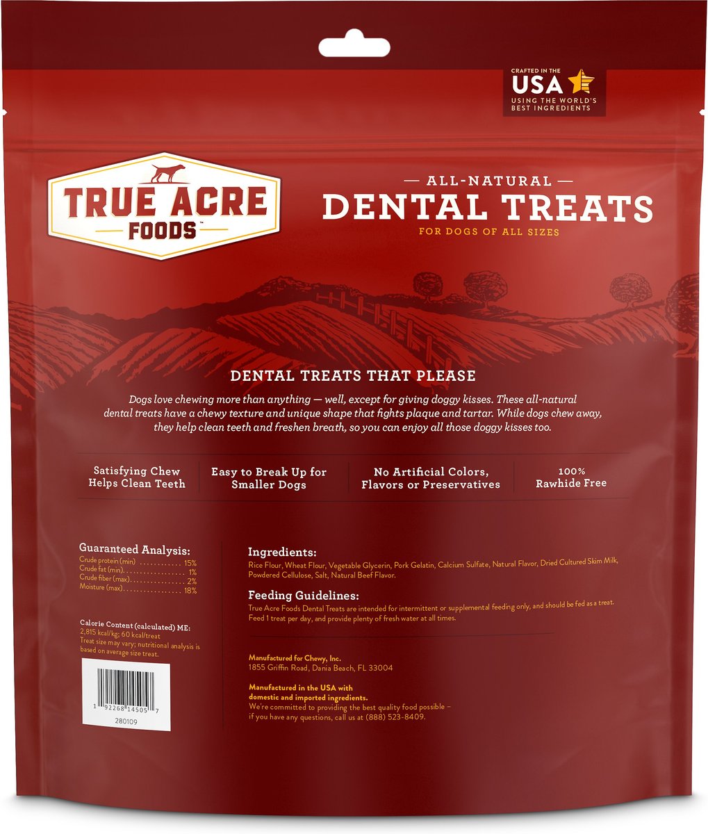 True Acre Foods All-Natural Dental Chew Sticks Beef Flavor Dental Dog Treats