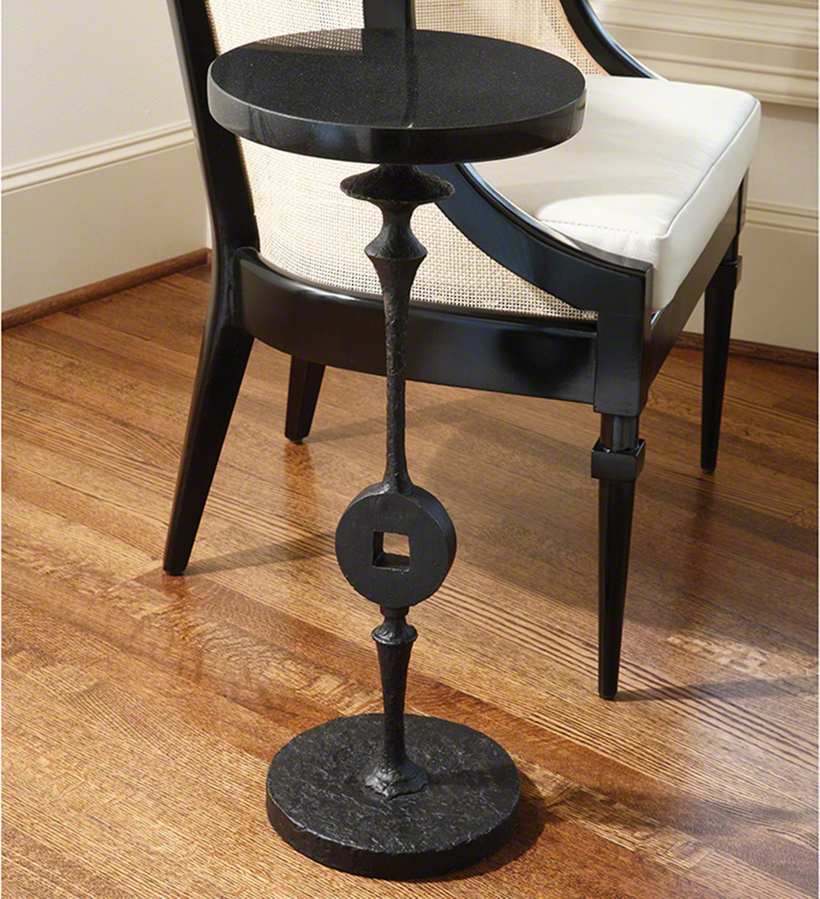 African Tribal Iron Tool Accent Table  Black Granite Top Sculpture Pedestal   Industrial   Side Tables And End Tables   by My Swanky Home  Houzz